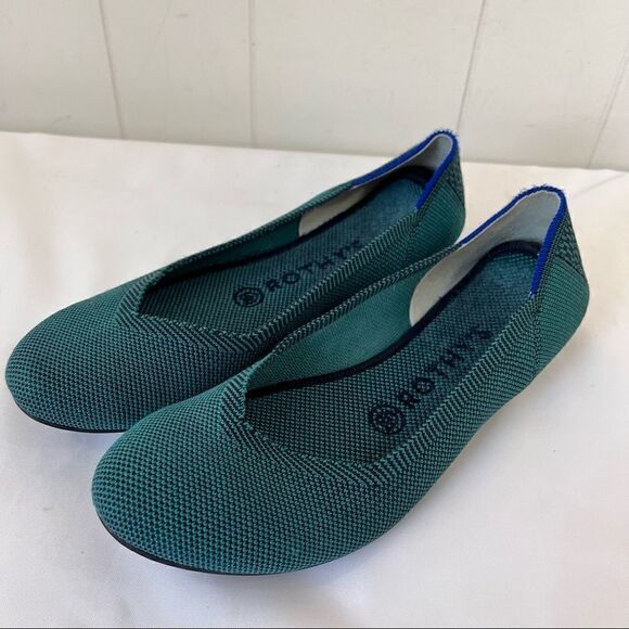 ROTHYS Emerald Hunter Green Black Round Toe Flats Slip On Comfort Shoes Size 7 - Picture 1 of 8